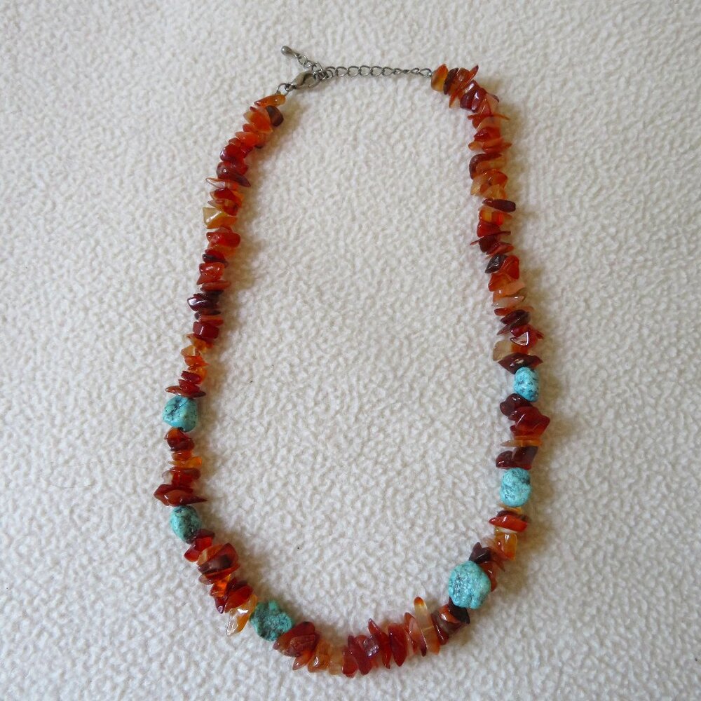 Turquoise & Carnelian Chip Necklace